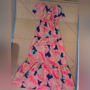 Lilly Pulitzer Caridee Popover Maxi Dress Neon Pink Orange S